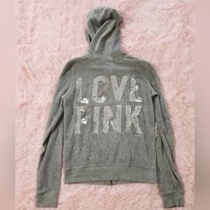 Victoria's Secret PINK Gray Sequin Embellished Full-Zip Hoodie